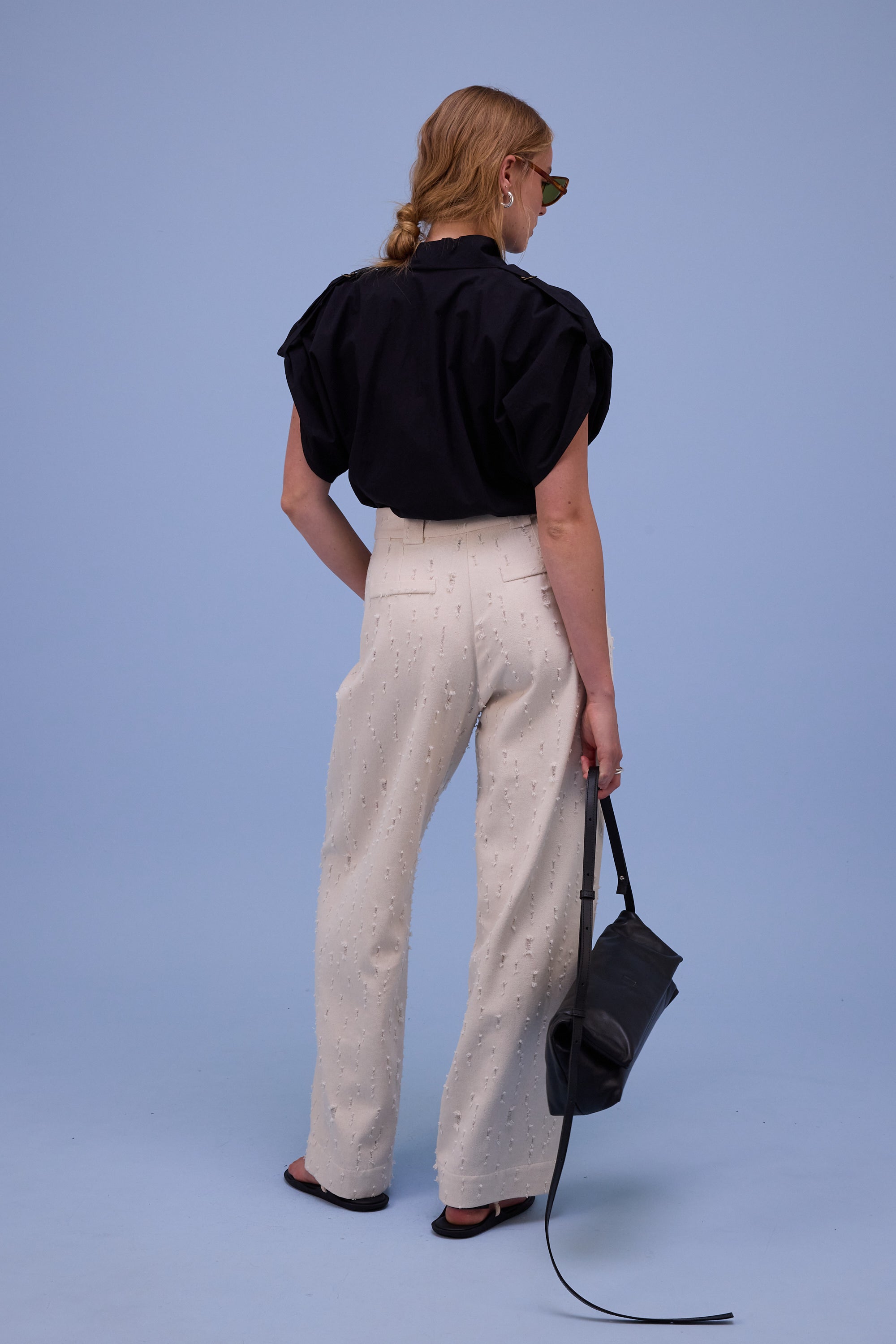 Harpo trousers in ecru ripped cotton