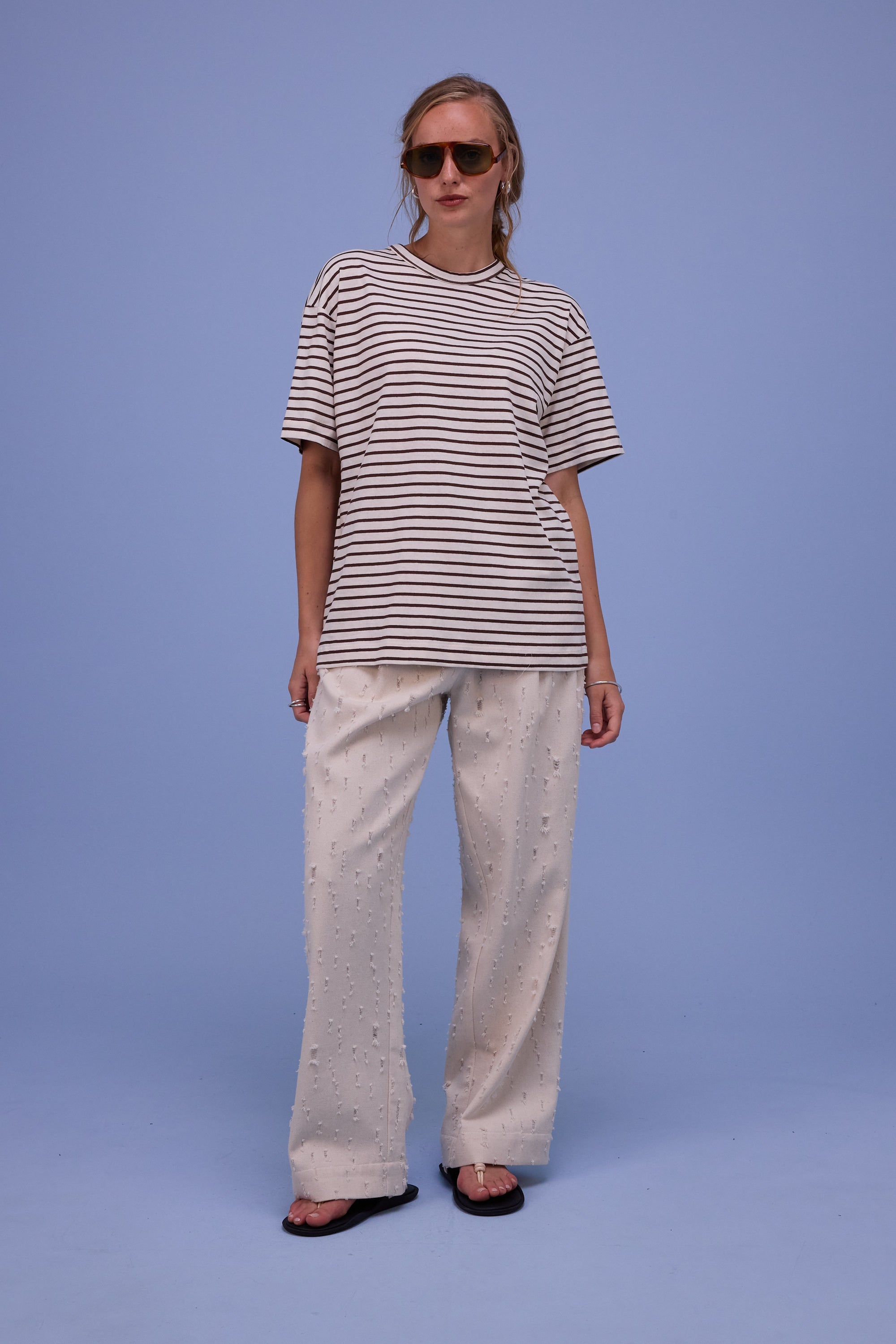 Harpo trousers in ecru ripped cotton