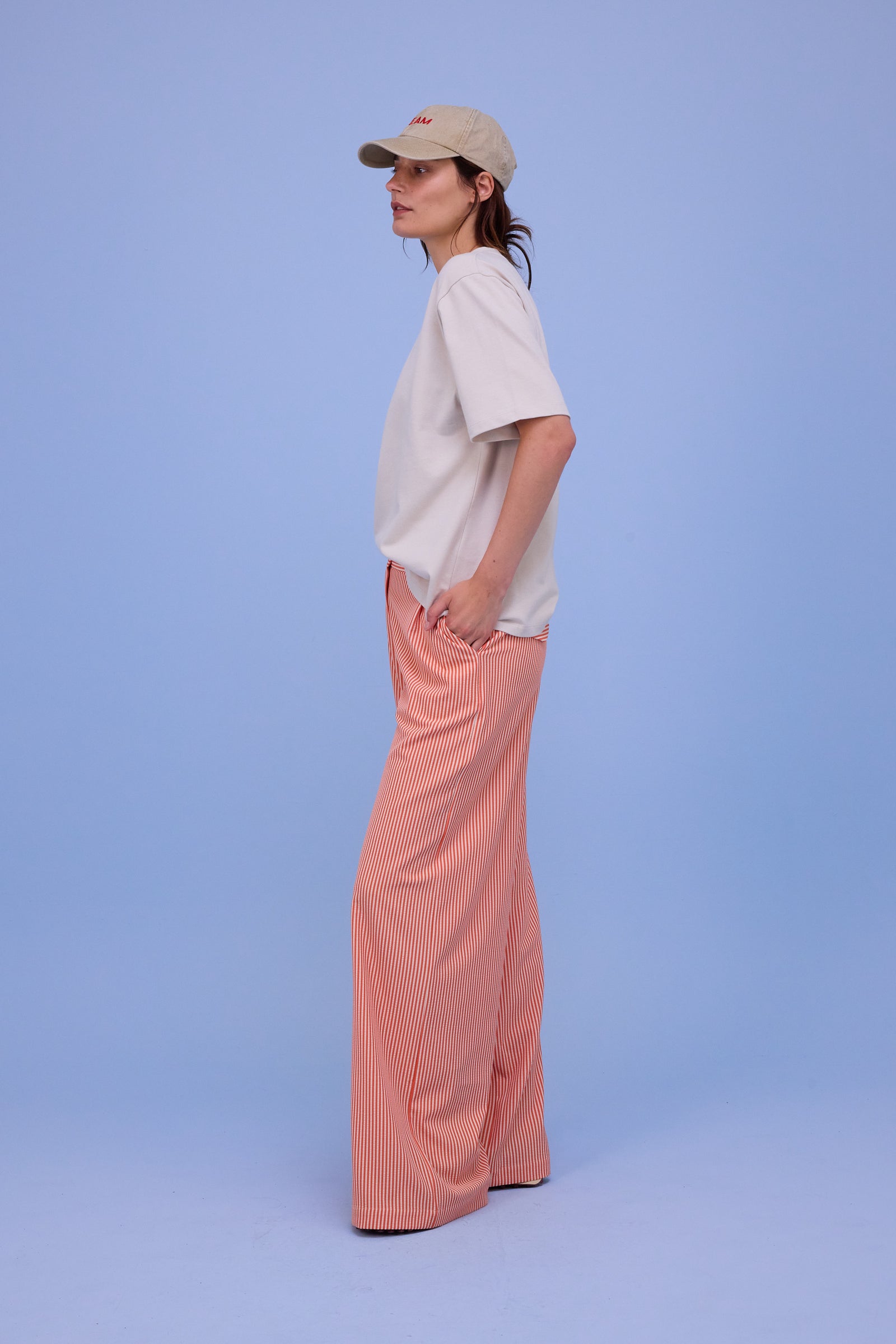 Edward trousers in orange seersucker