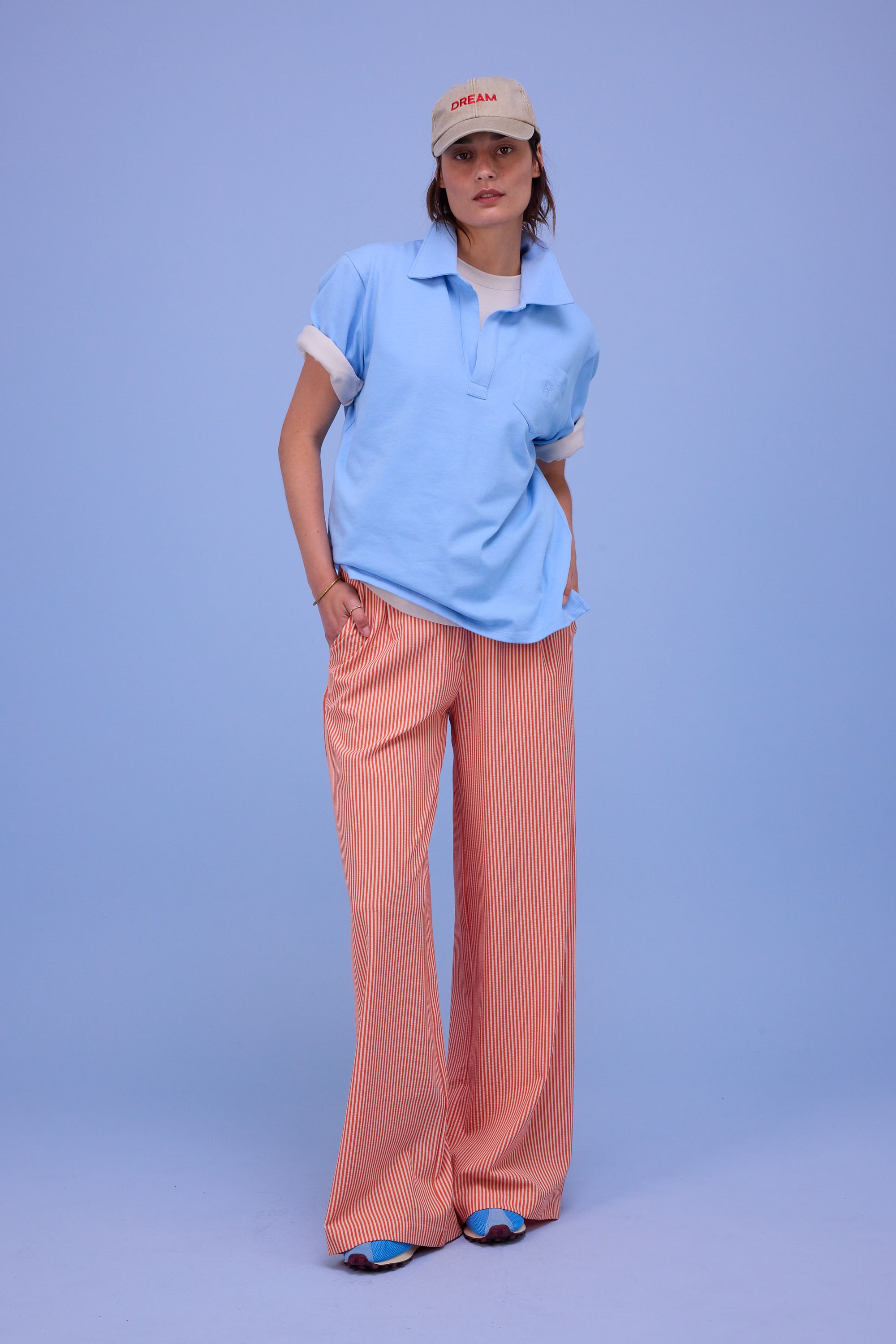 Edward broek in orange seersucker