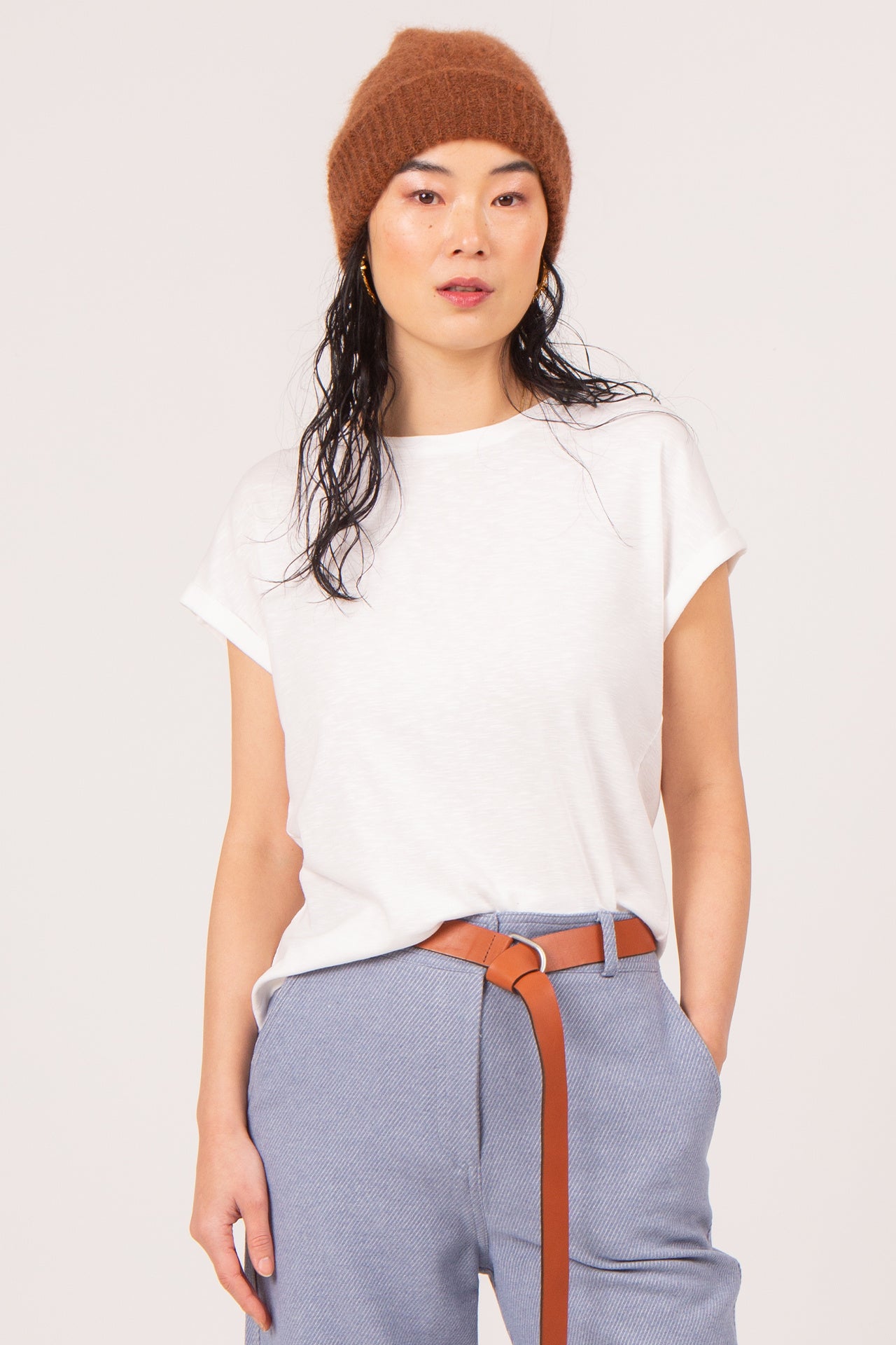 Cognac leather D-ring belt