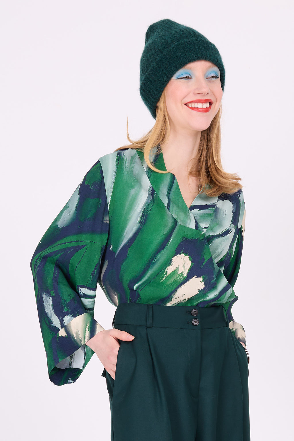 Clotilde-Bluse mit käfergrünen Flügeln