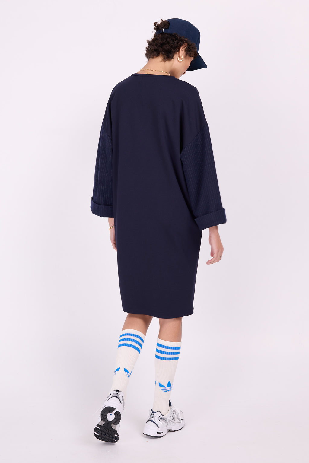 Elona navy jurk met krijtstreepmouw