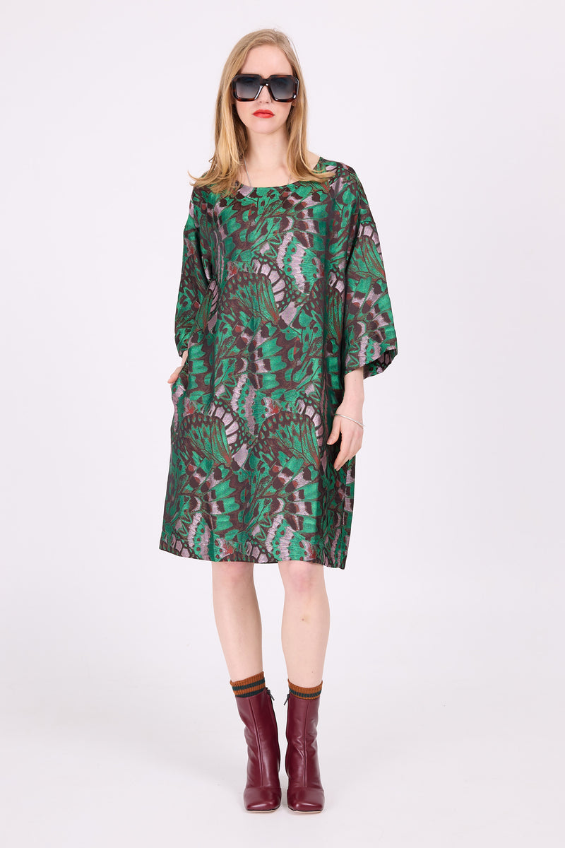 Eliana-Kleid aus grünem Schmetterlings-Jacquard