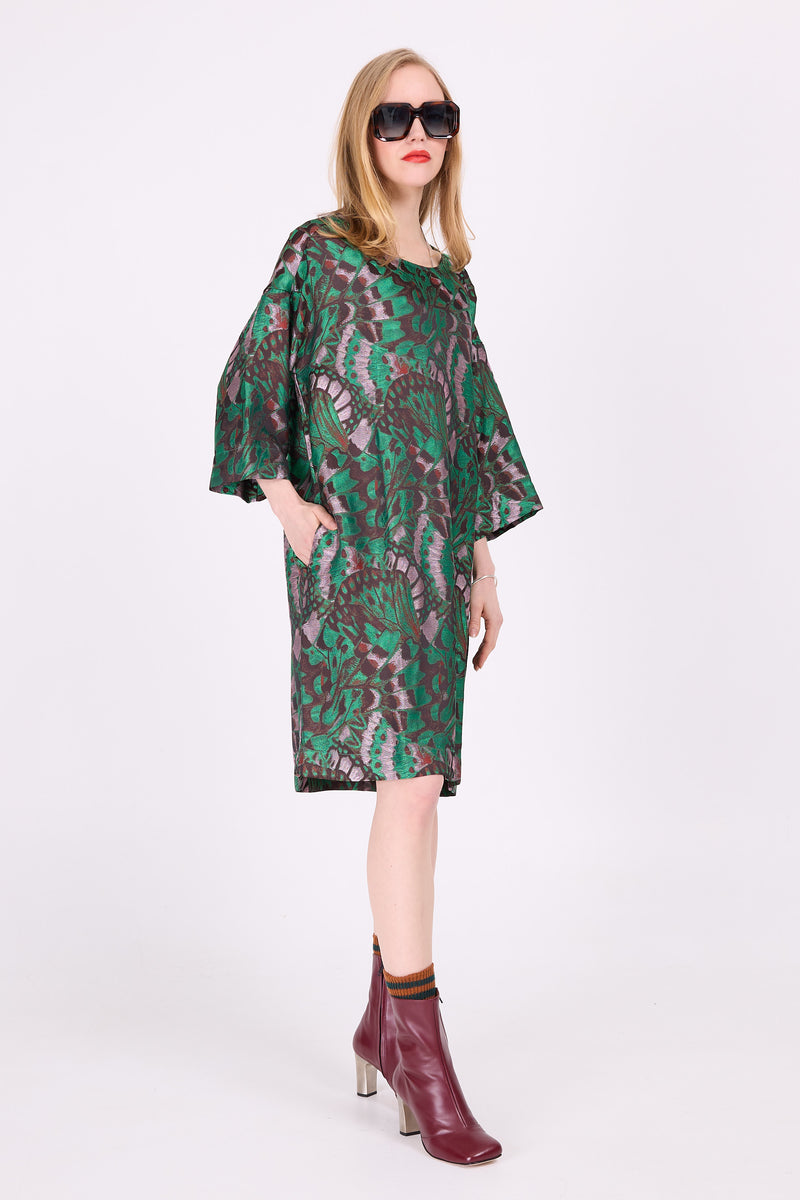 Eliana-Kleid aus grünem Schmetterlings-Jacquard