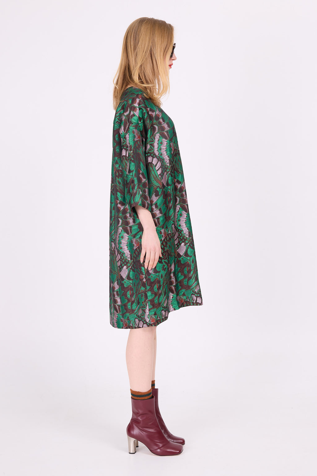 Eliana-Kleid aus grünem Schmetterlings-Jacquard