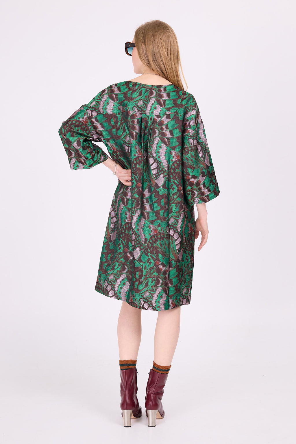 Eliana-Kleid aus grünem Schmetterlings-Jacquard