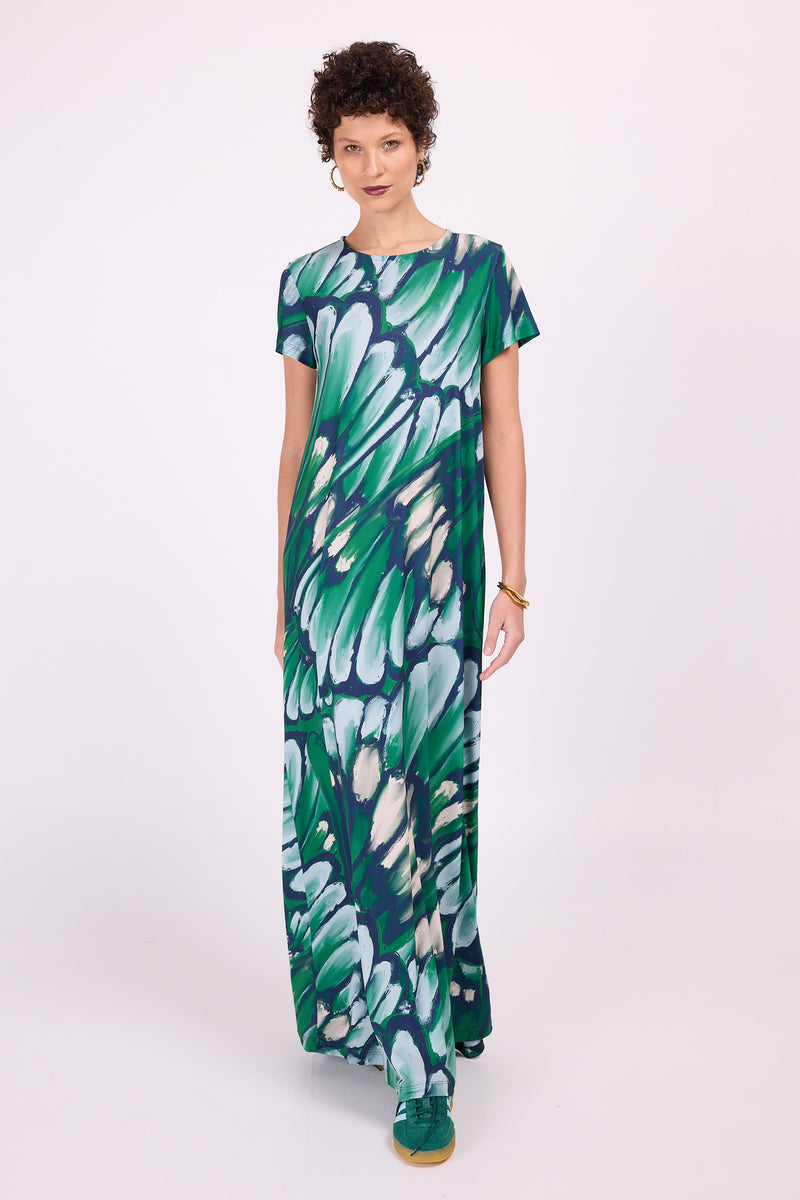 Langes Kleid Ciska mit käfergrünen Flügeln