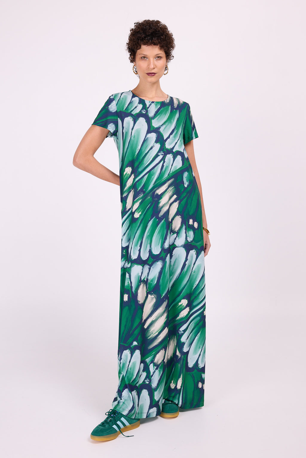 Langes Kleid Ciska mit käfergrünen Flügeln