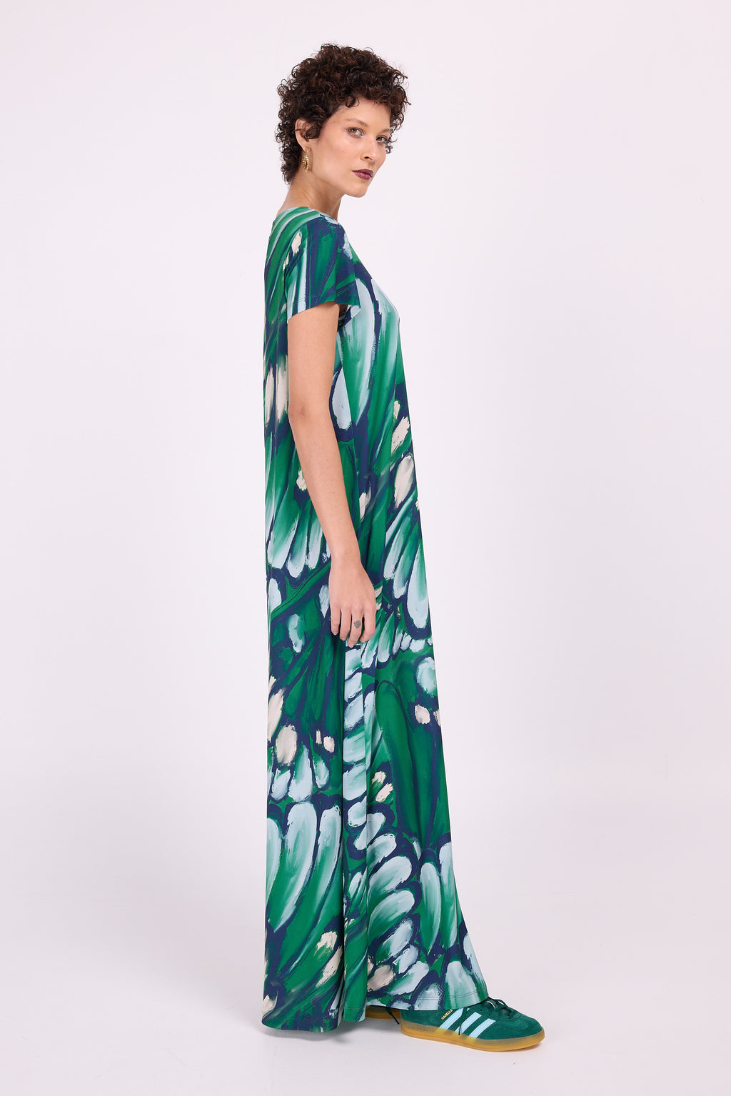 Langes Kleid Ciska mit käfergrünen Flügeln