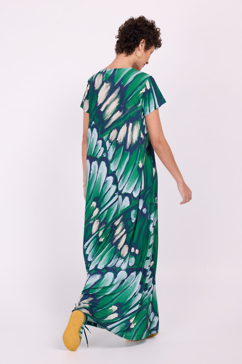 Langes Kleid Ciska mit käfergrünen Flügeln
