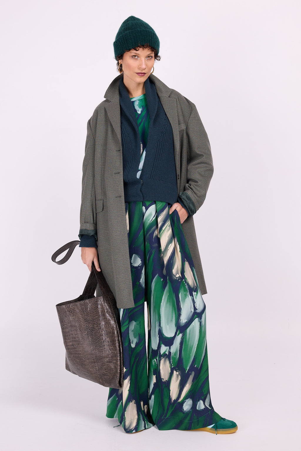 Dwight coat in green houndstooth