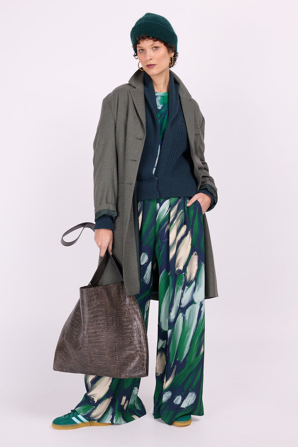 Dwight coat in green houndstooth