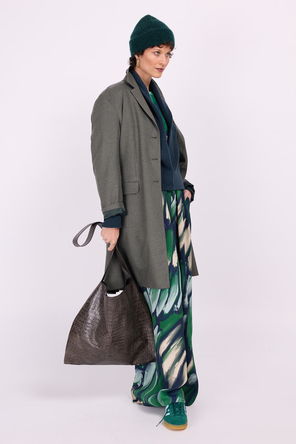 Dwight coat in green houndstooth