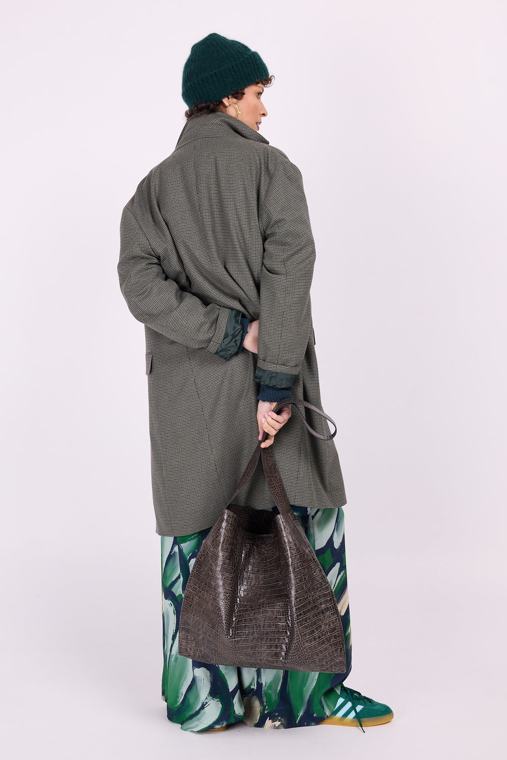Dwight coat in green houndstooth