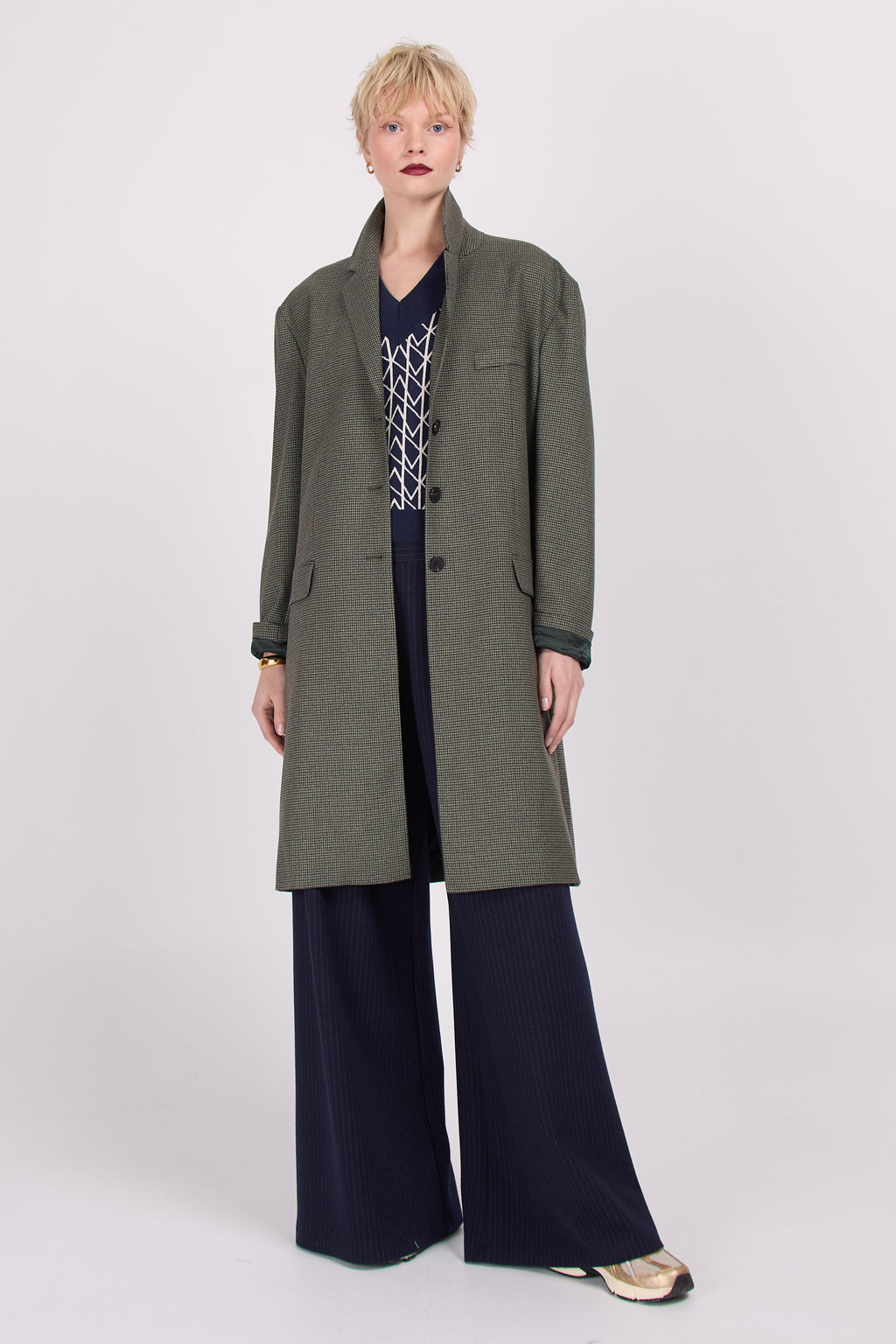 Dwight coat in green houndstooth
