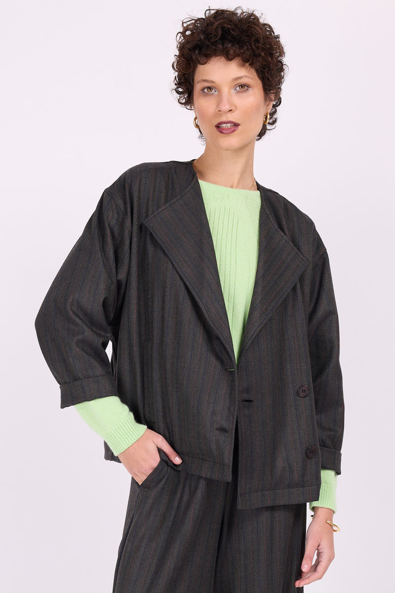 Charel-Jacke in mehrfarbigem Fischgrätenmuster in Grau