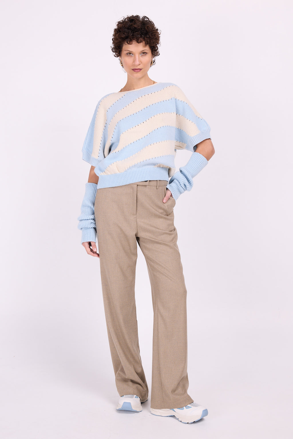 Annie marled beige and blue trousers