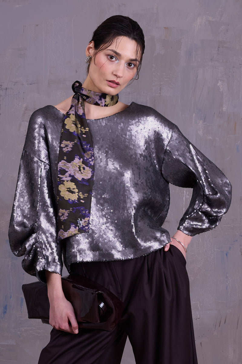 Grisa scarf in violet blossom jacquard