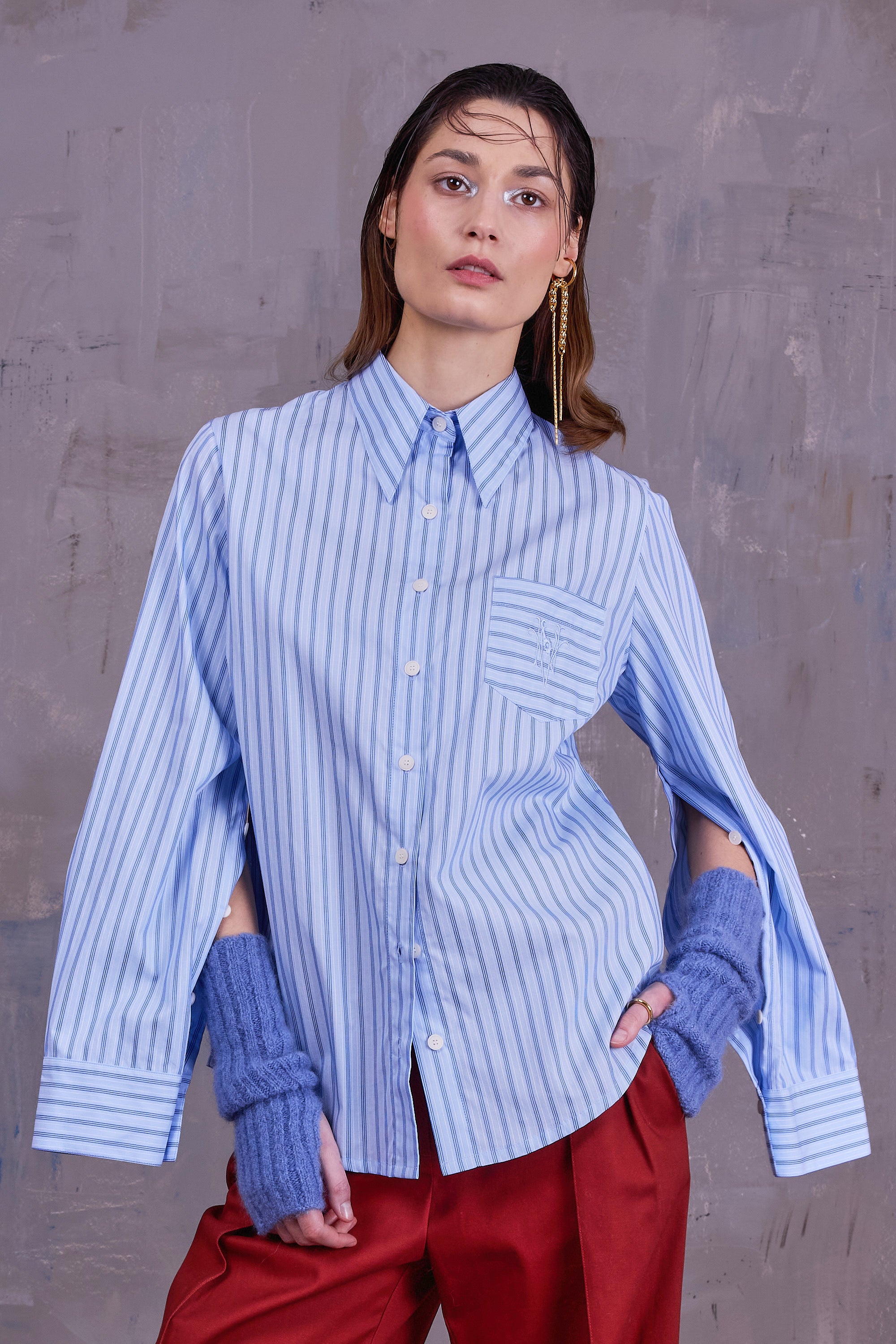 Ginny hemd in blue vintage cotton stripes