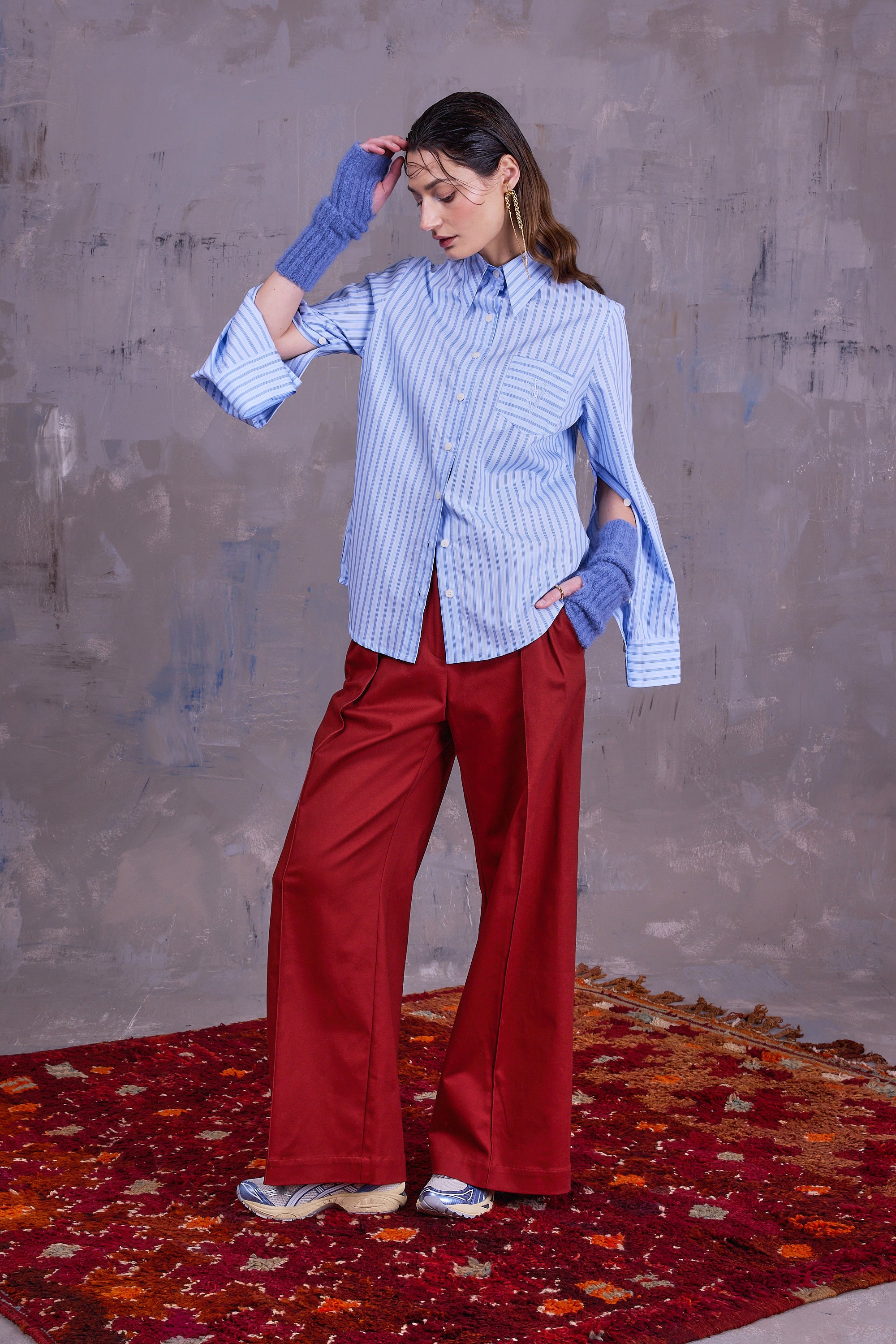 Ginny hemd in blue vintage cotton stripes