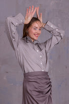 Ginny shirt in brown ecru vintage cotton stripes