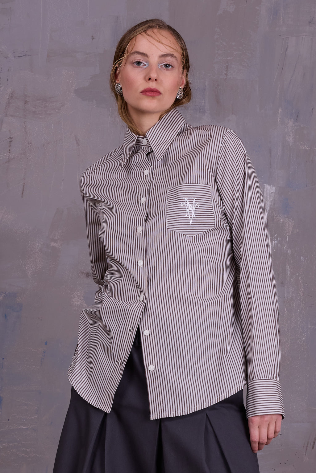 Ginny shirt in brown ecru vintage cotton stripes