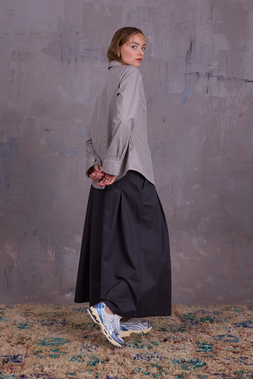 Ginny shirt in brown ecru vintage cotton stripes