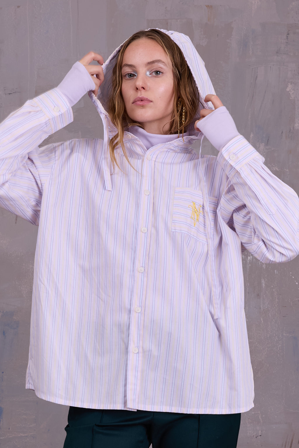Gonzola shirt in lilac blue vintage cotton stripes
