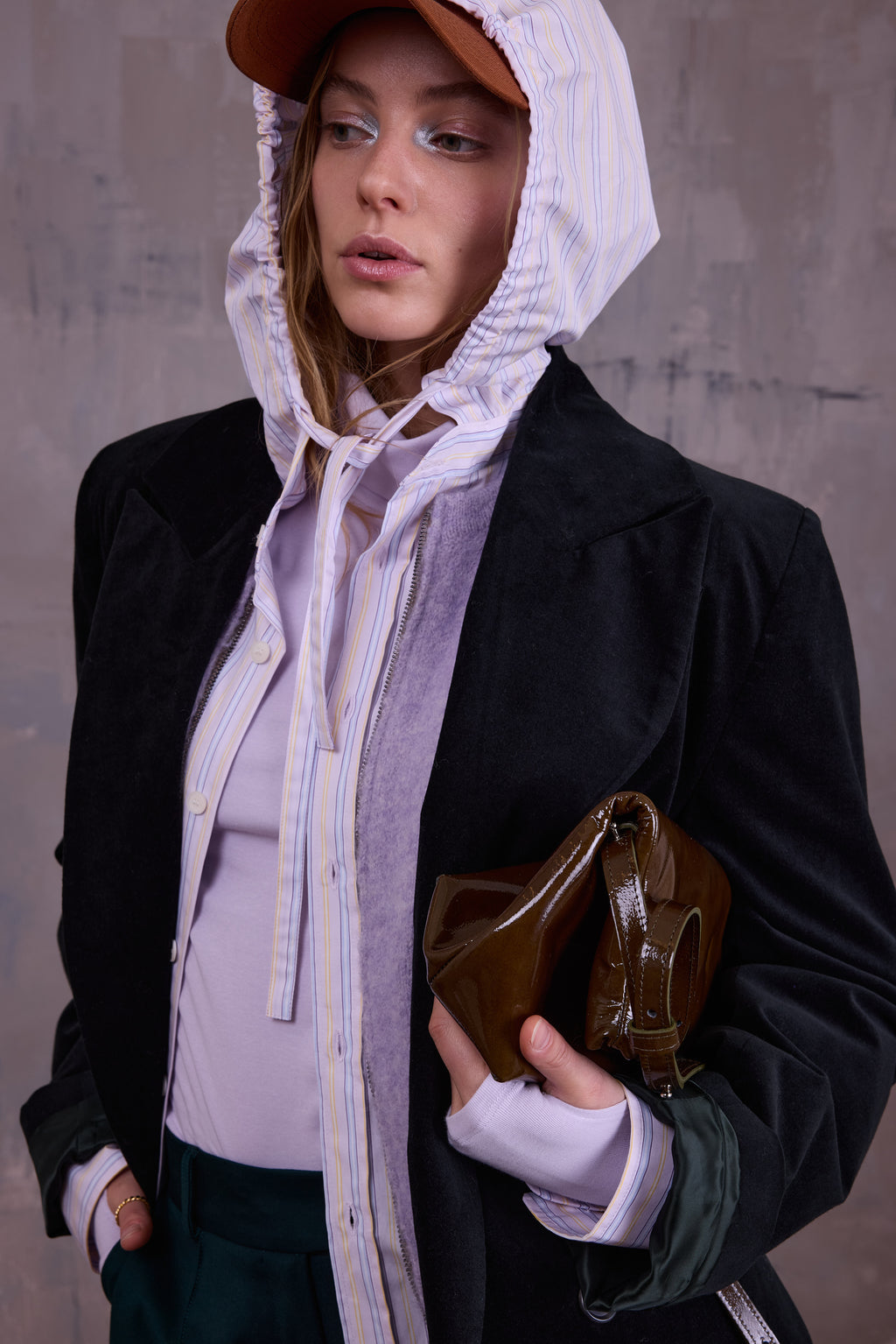 Gonzola shirt in lilac blue vintage cotton stripes