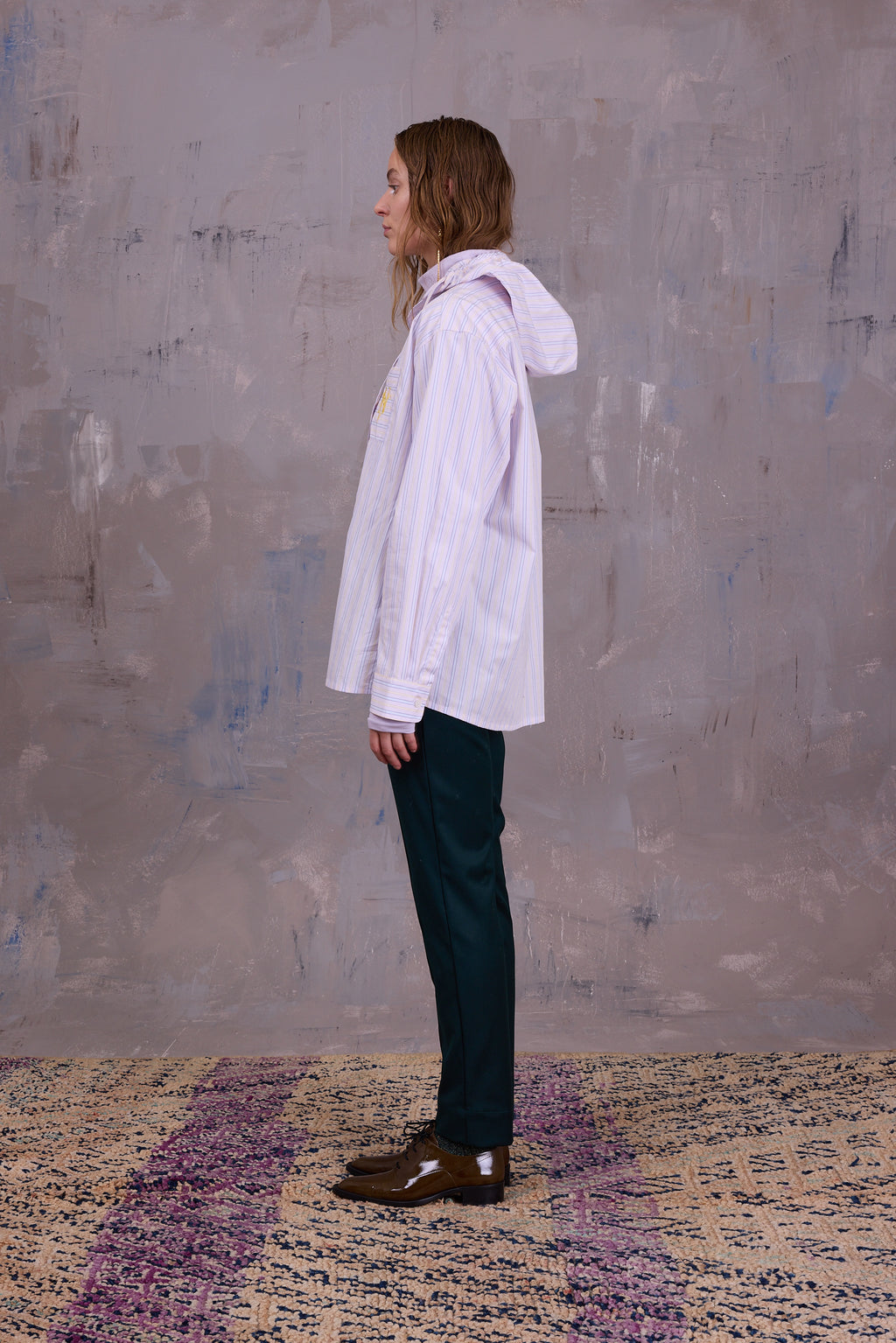 Gonzola shirt in lilac blue vintage cotton stripes