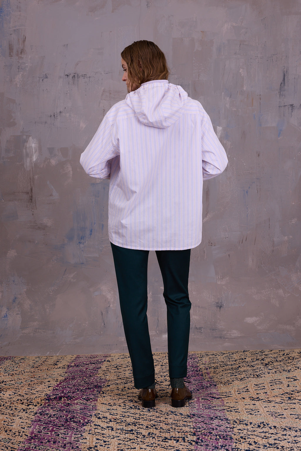 Gonzola shirt in lilac blue vintage cotton stripes