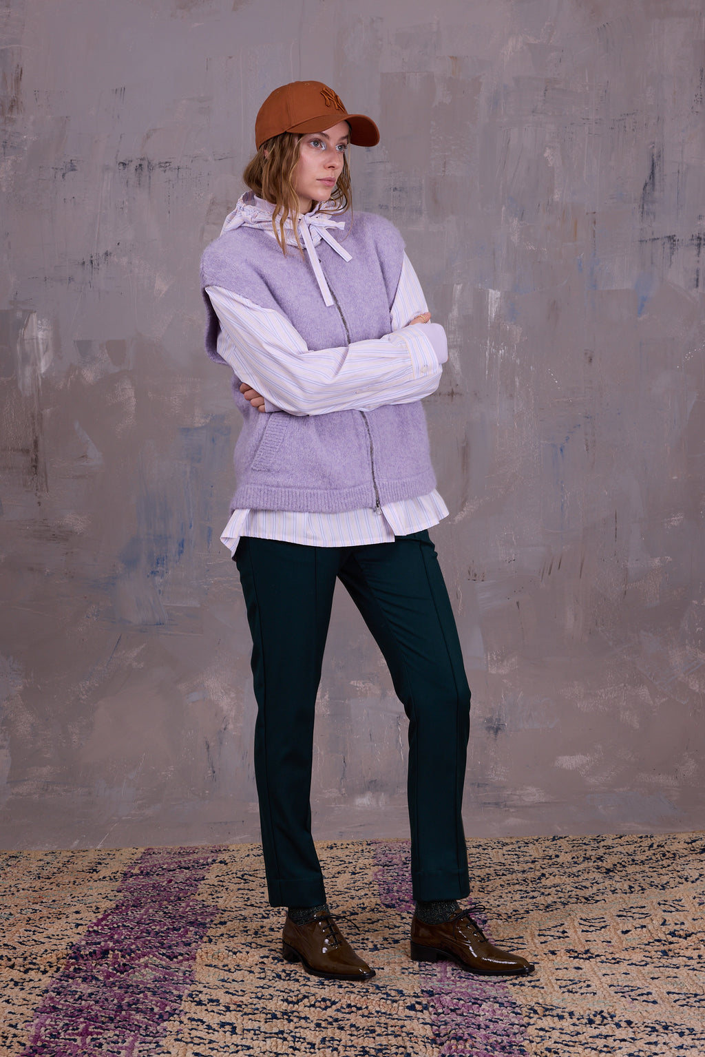 Gonzola shirt in lilac blue vintage cotton stripes