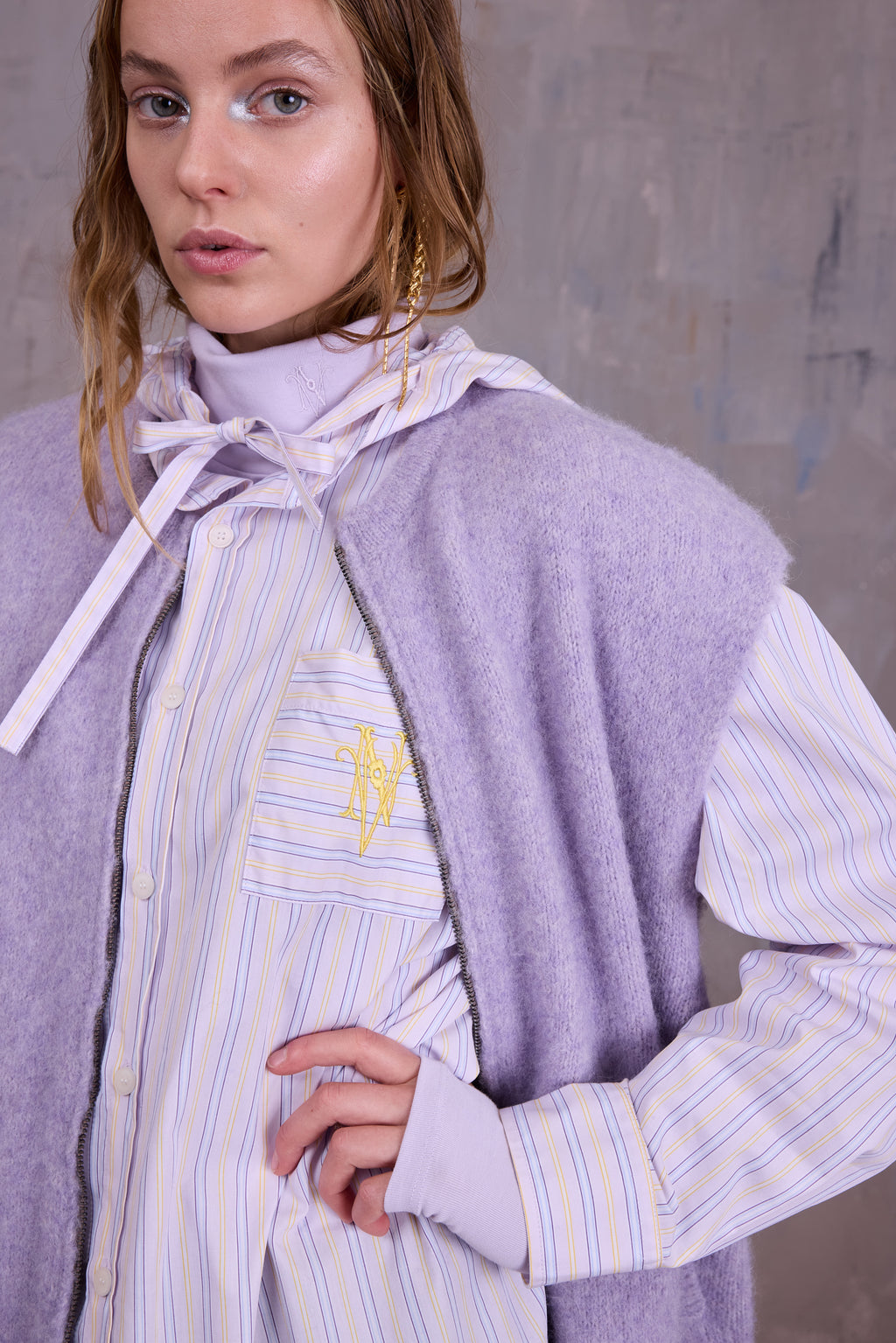 Gonzola shirt in lilac blue vintage cotton stripes