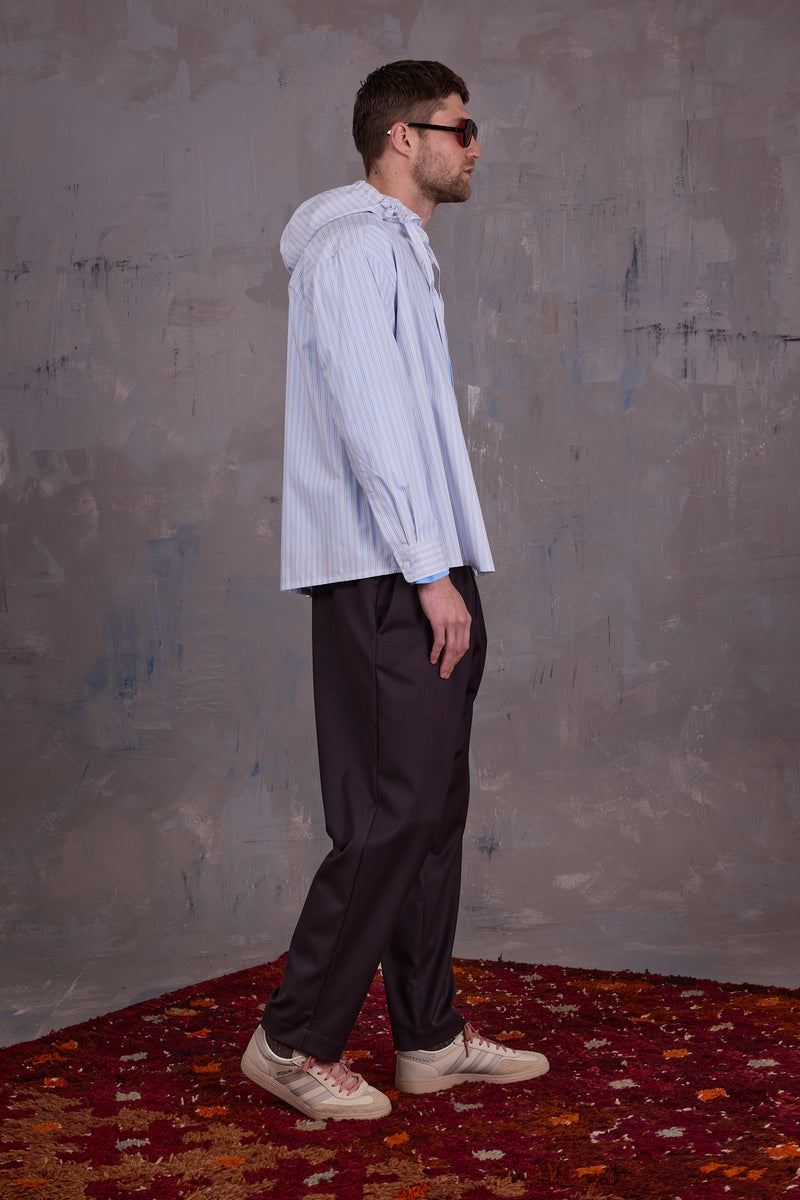 Gonzola shirt in blue brown vintage cotton stripes