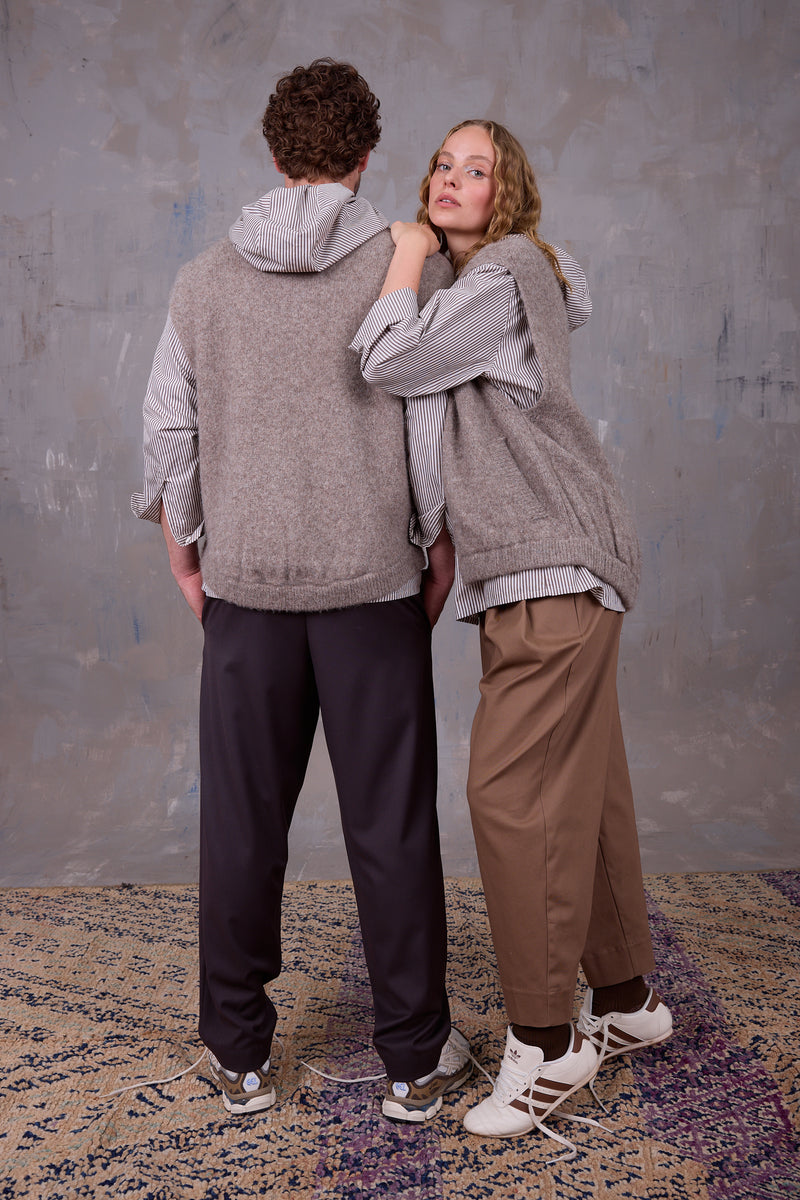Gonzola shirt in brown ecru vintage cotton stripes