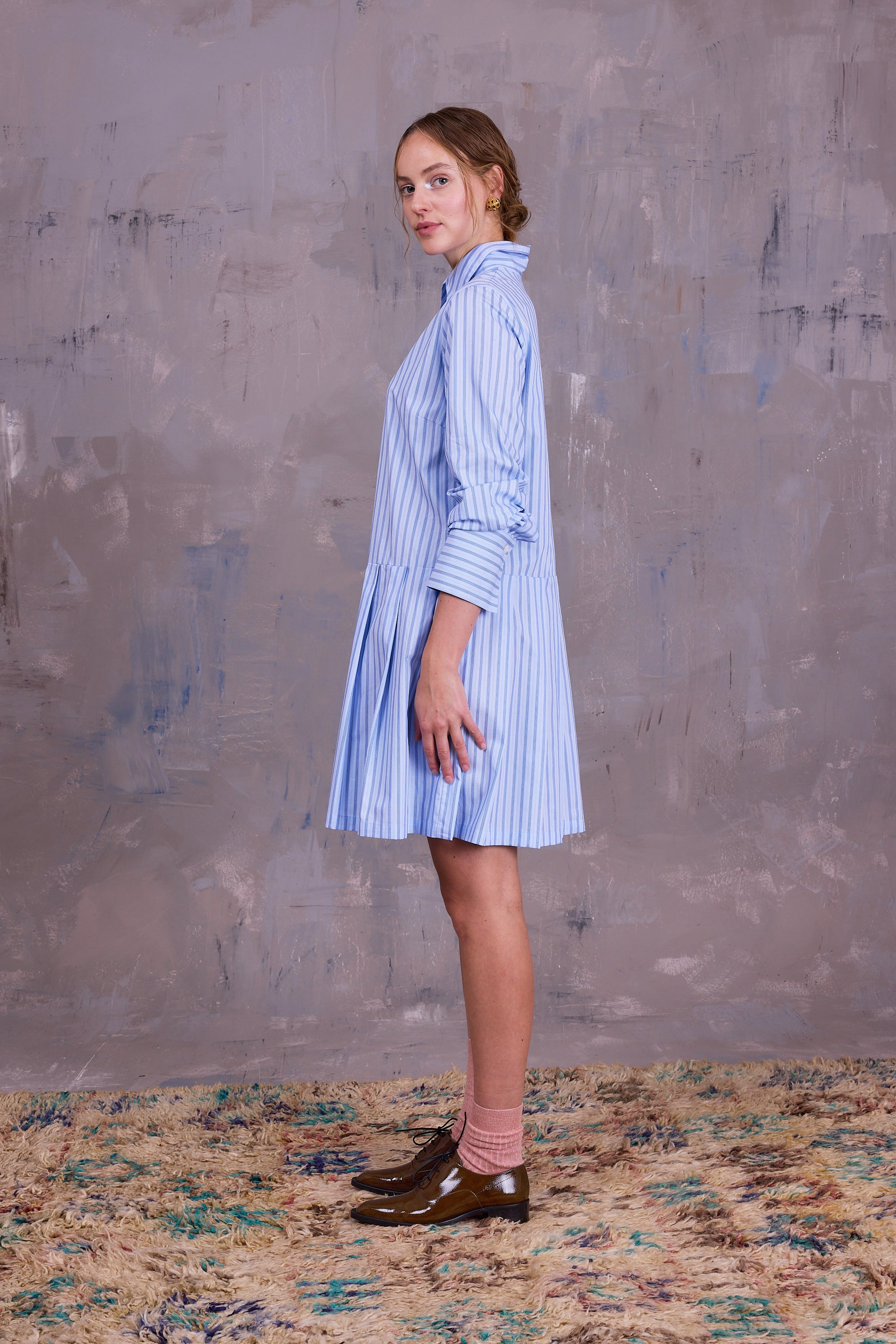 Gabe dress in blue vintage cotton stripes