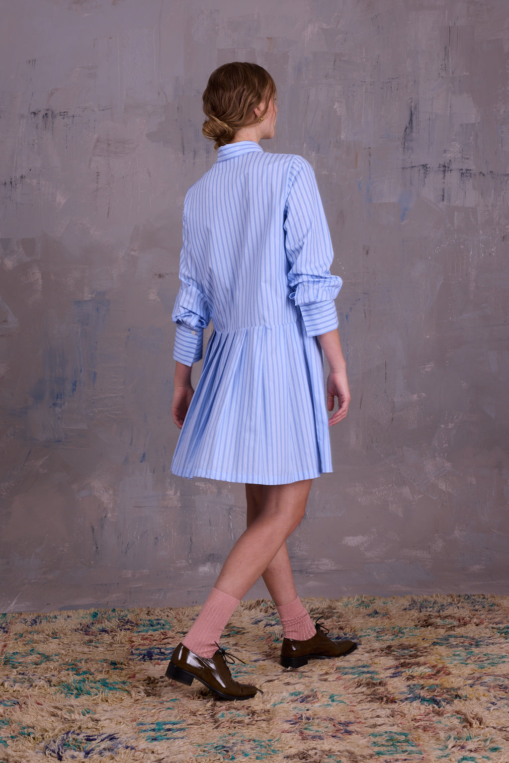 Gabe jurk in blue vintage cotton stripes