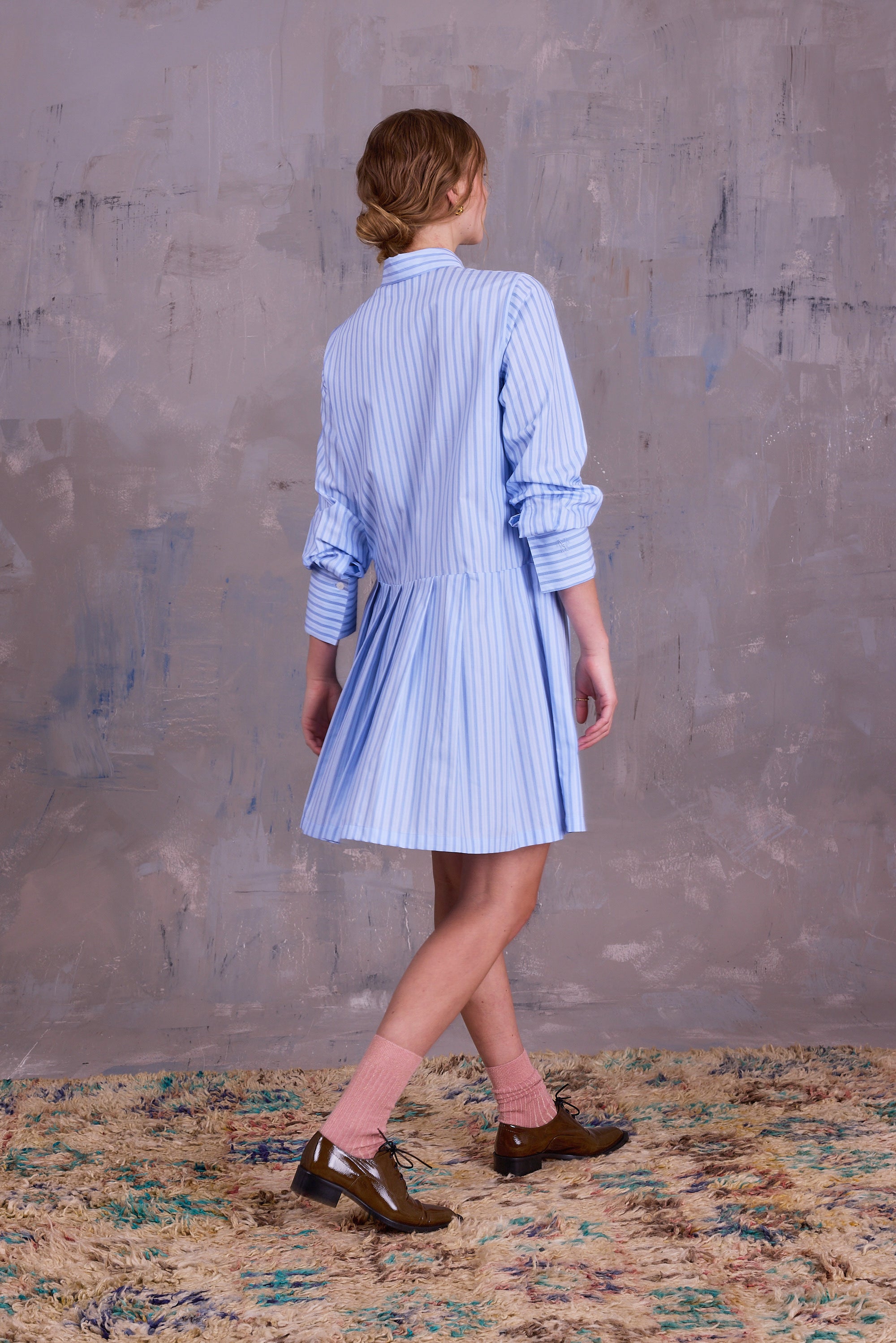 Gabe dress in blue vintage cotton stripes