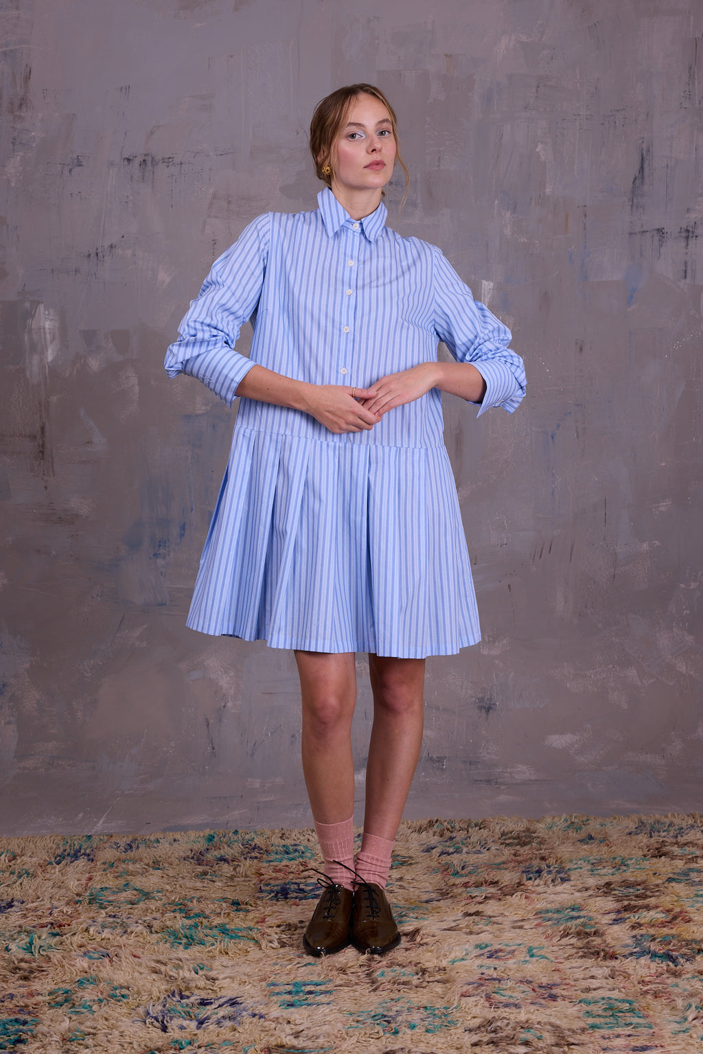Gabe jurk in blue vintage cotton stripes