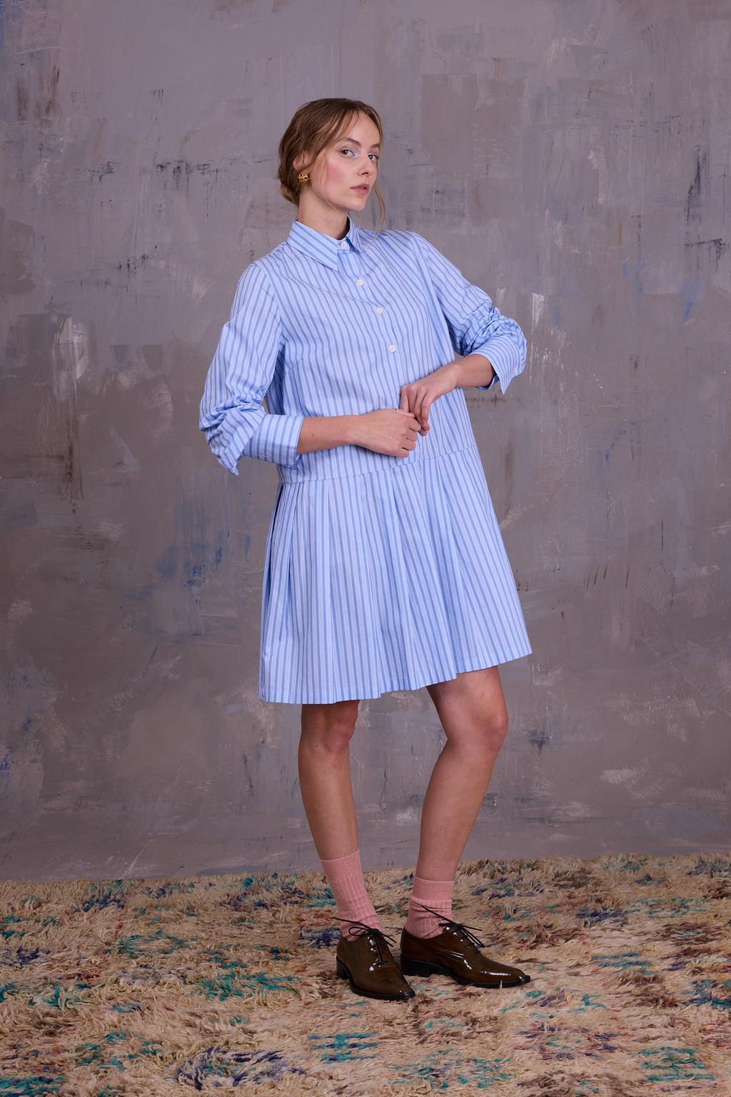 Gabe jurk in blue vintage cotton stripes
