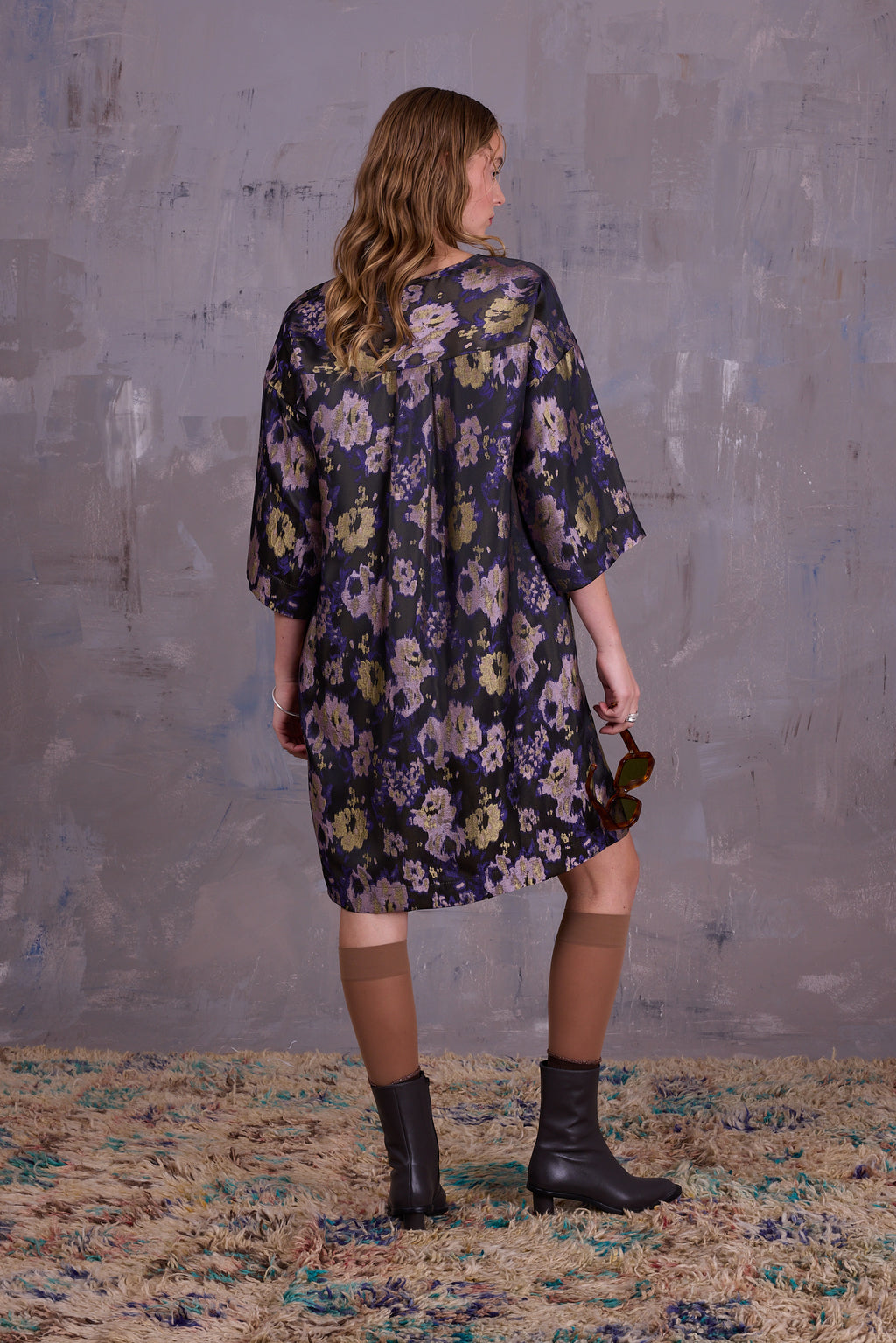 Eliana dress in violet and blossom jacquard