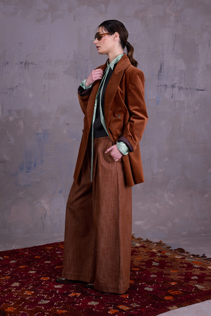 Gaspar formal coat in hazelnut velvet