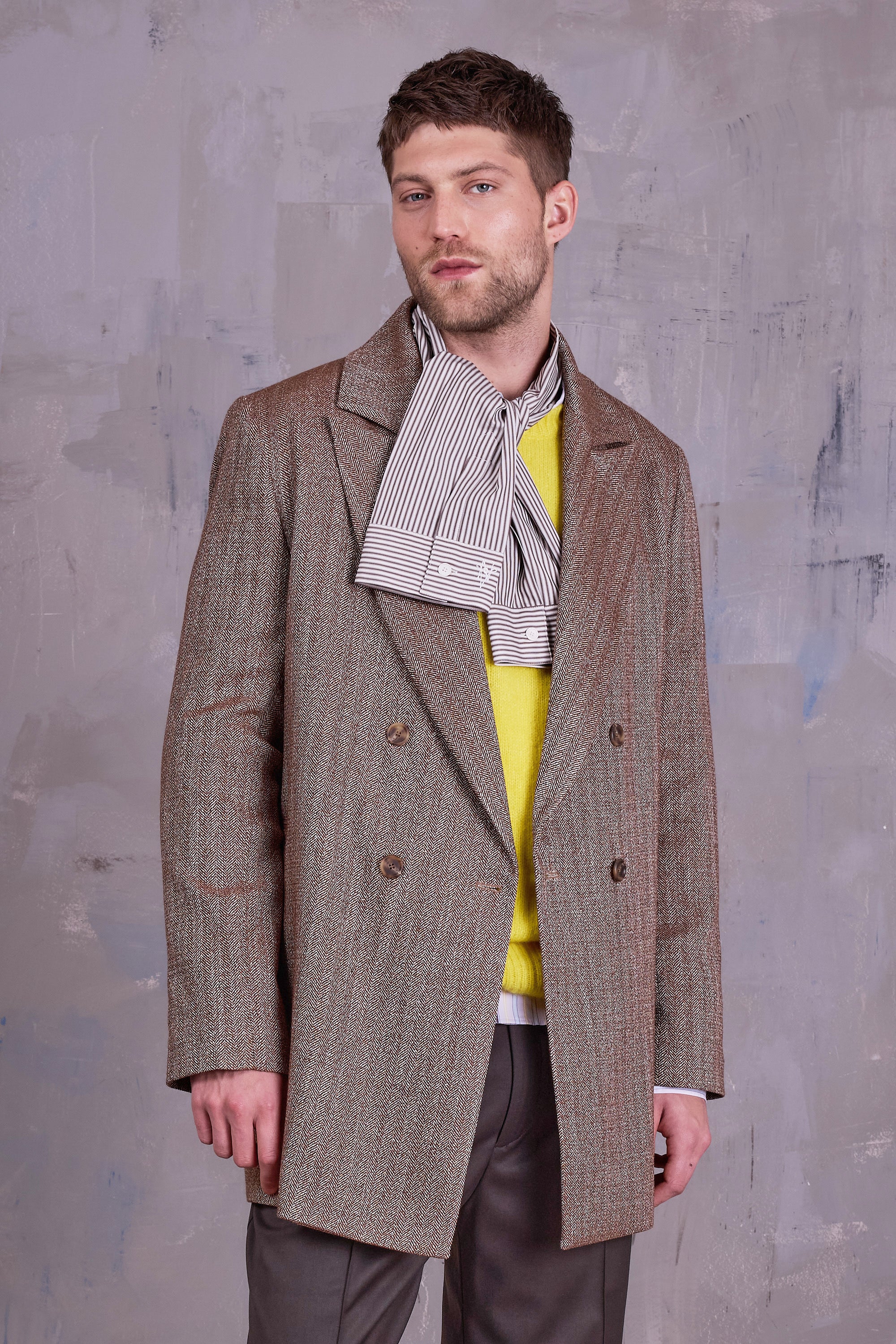 Gaspar formal coat in coconut herringbone