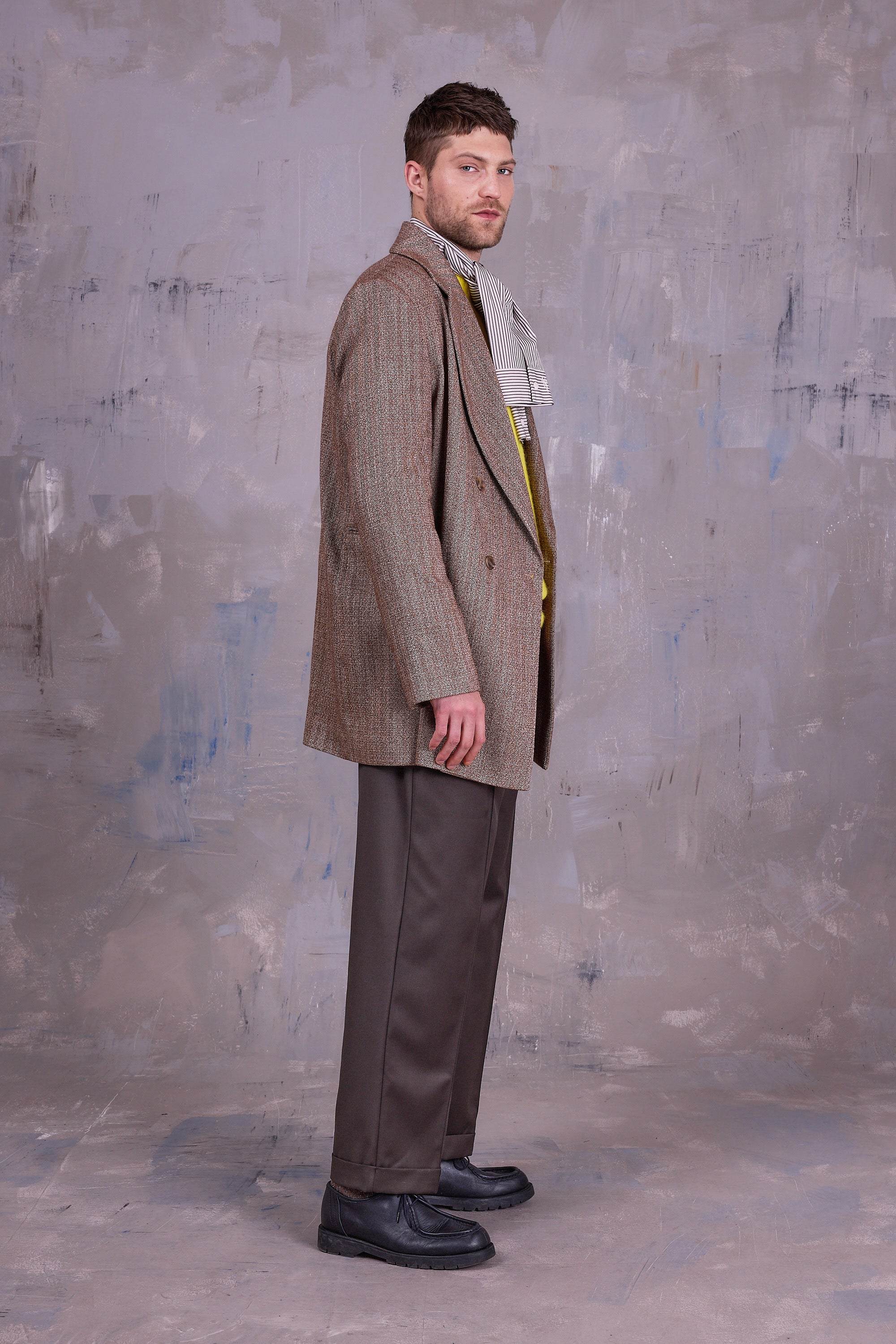 Gaspar formal coat in coconut herringbone