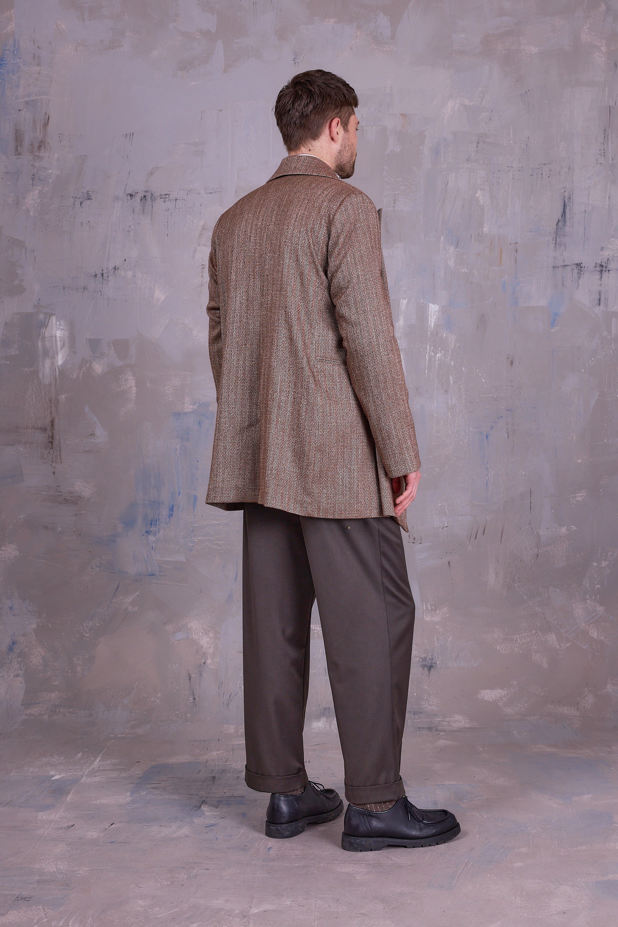 Gaspar formal coat in coconut herringbone