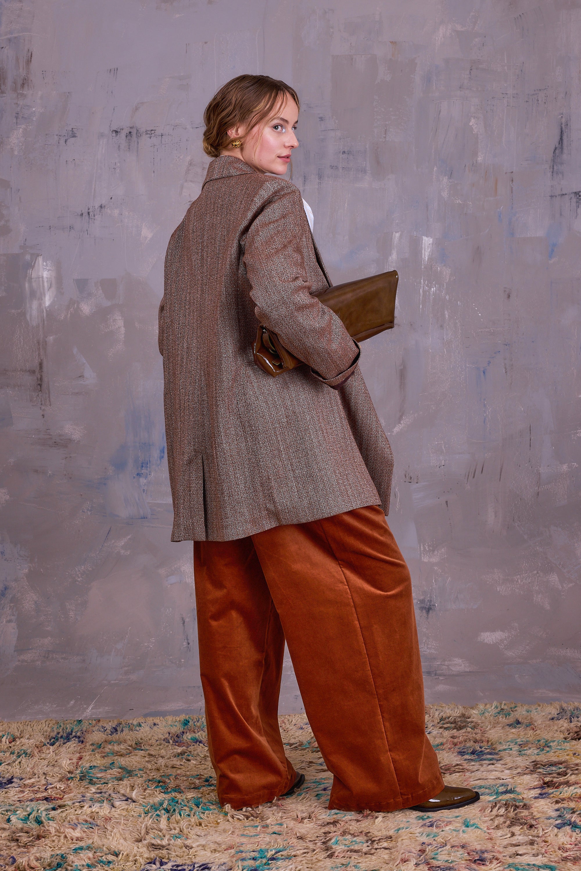 Gaspar formal coat in coconut herringbone