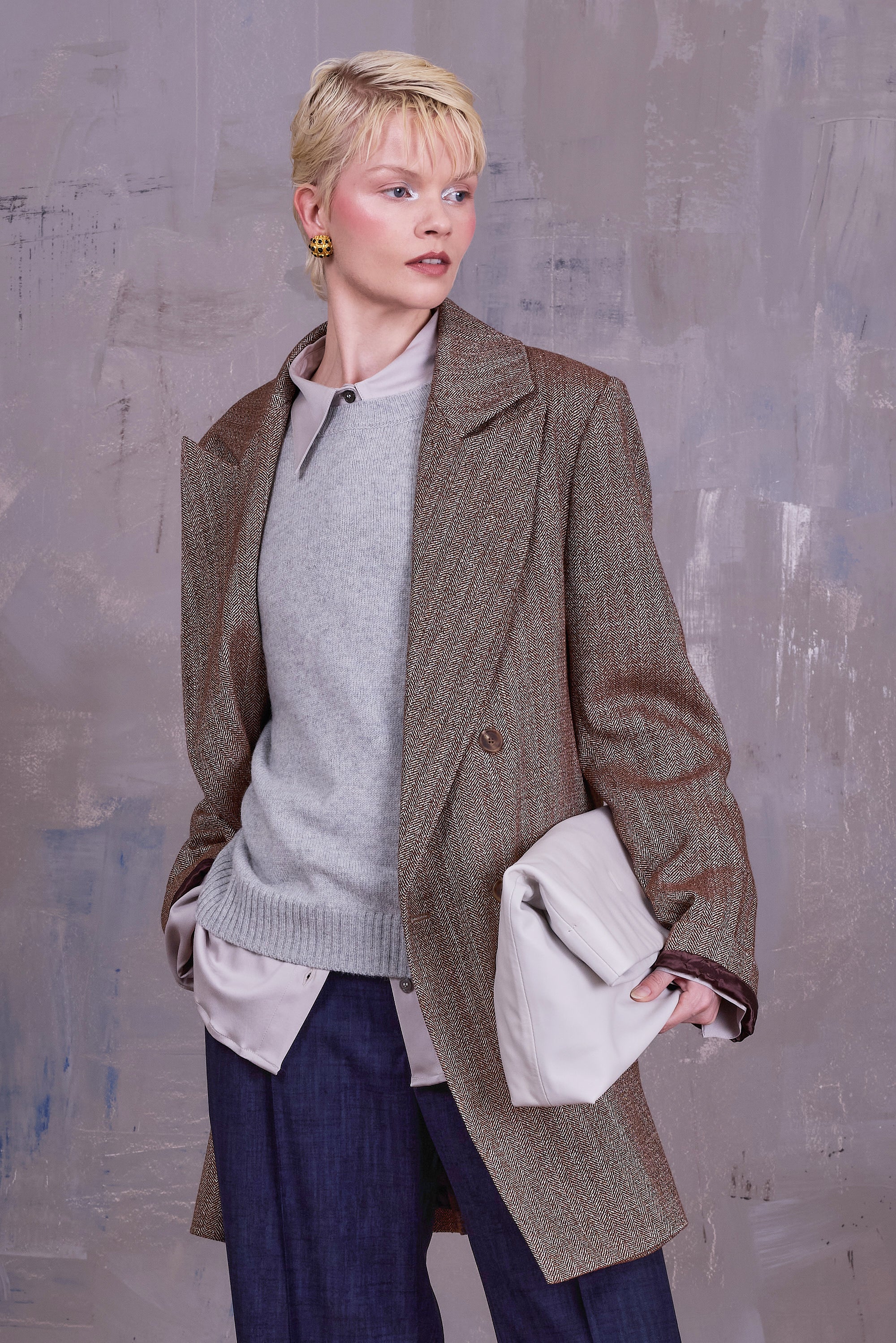 Gaspar formal coat in coconut herringbone