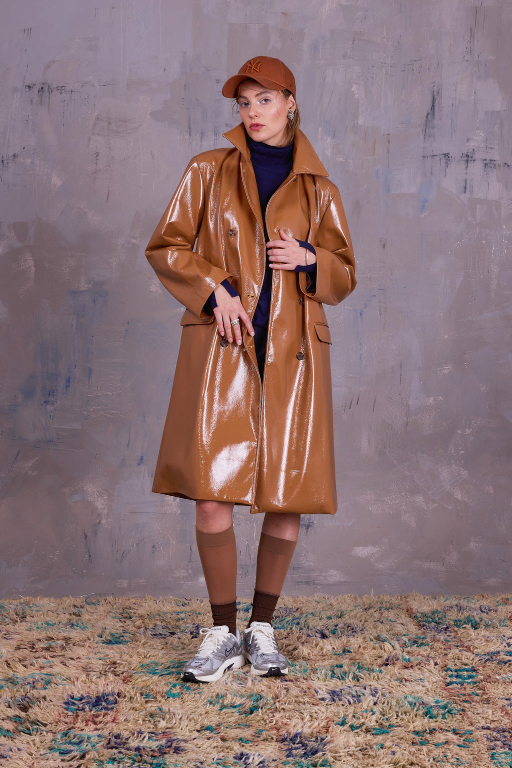 Gianni jas in camel faux leather