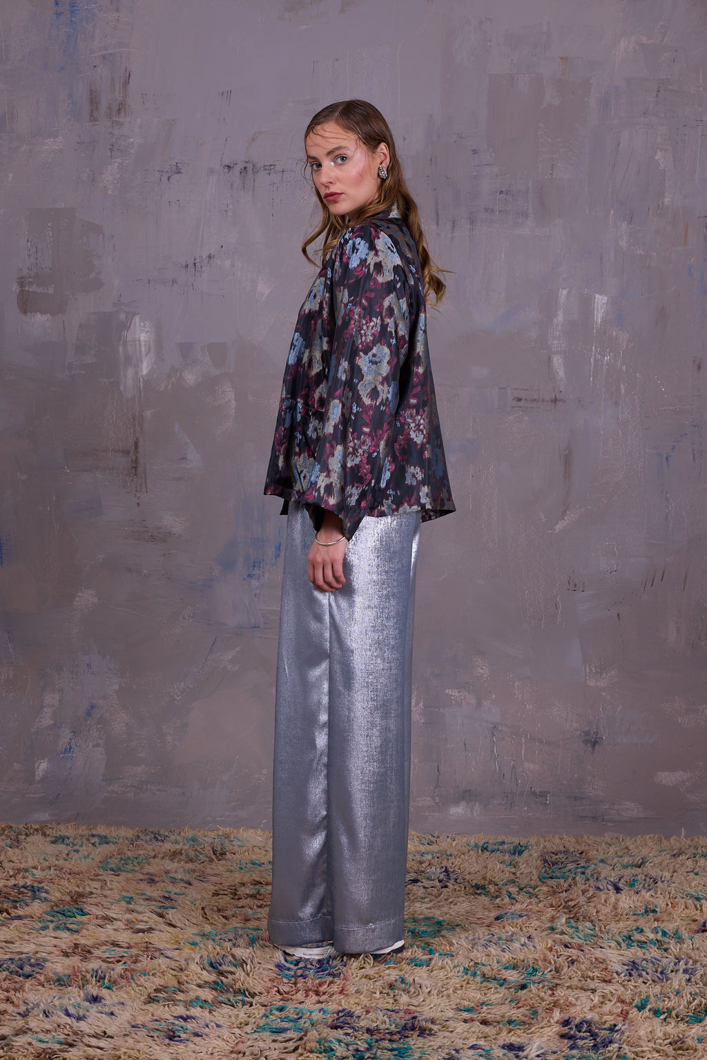 Flenn kimono in pink blue jacquard